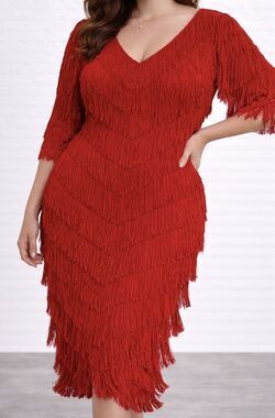 80’s Vintage Nightworks Fringe Flapper Great Gatsby Style Fire Red Dress NWT 22W